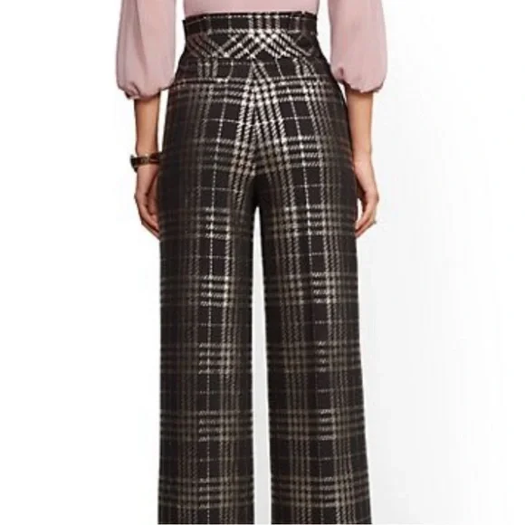 NY&CO Palazzo Pant Black Plaid Metallic 7th Avenue - Picture 14 of 15